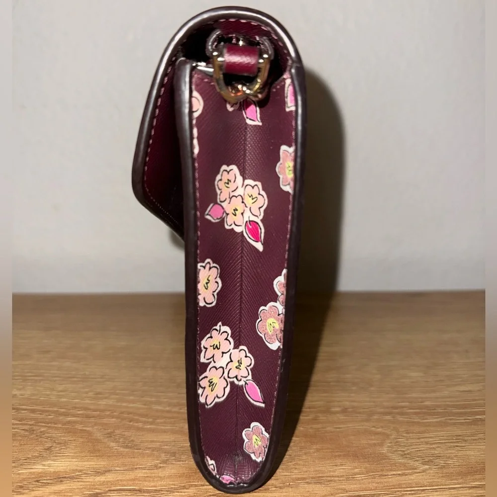 Kate Spade Tinsel Frosted Deep Berry Floral Flap Crossbody Clutch bag - Picture 4 of 16